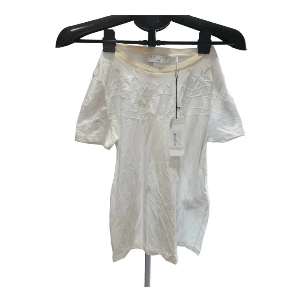 Sandro Paris‎ White Lace Top Shirt Size Small NWT $178